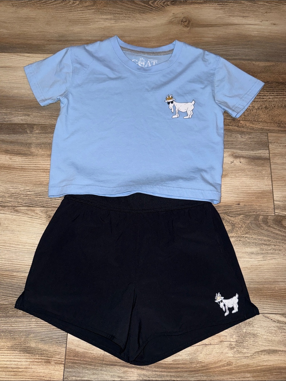 Kids Two-Piece Matching Set — Light Blue Top & Black Shorts size youth large